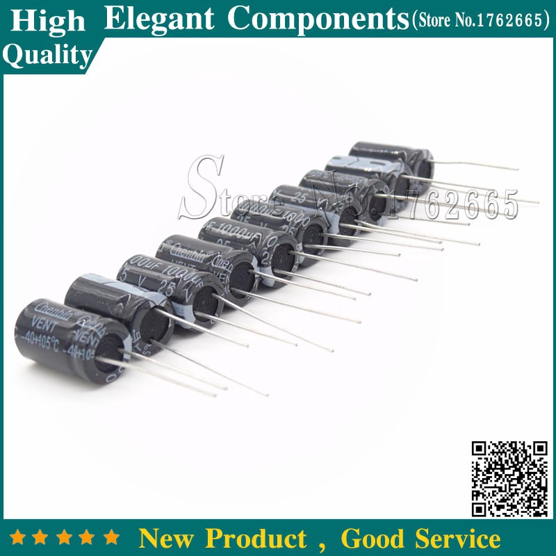 10PCS 25V1000uF 10*17MM luminum Electrolytic Capacitor 25v/1000 uF 1000 uF 25v Size 1
