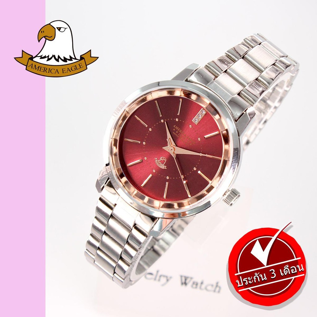 AMERICA EAGLE นาฬิกาข้อมือผู้หญิง สายสแตนเลส รุ่น AE072L - Silver/ฺRed