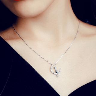 Fashion Cute Animal Cat Moon Pendant Necklace Charm Silver Gold Color Box Chain Necklace Kitten Pet Lucky Jewelry For Women Gift