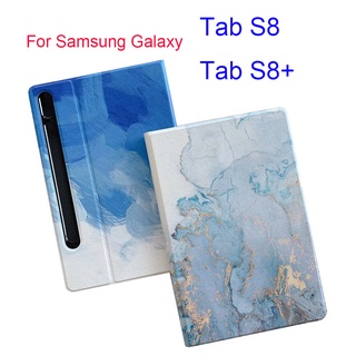 เคสหนัง PU ลายหินอ่อน สําหรับ Samsung Galaxy Tab S8 11 นิ้ว S8+ 12.4 นิ้ว