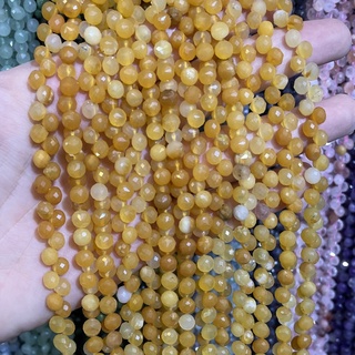 หยกเหลืองพม่า Yellow Myanmar Jade ทรงหยดน้ำ 6 มิล หินธรรมชาติ *เส้นยาว*