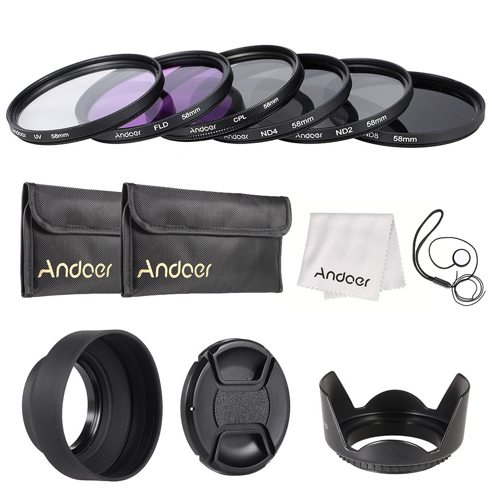 Andoer 58mm Lens Filter Kit UV+CPL+FLD+ND(ND2 ND4 ND8) with Carry Pouch