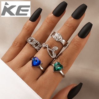 Exaggerated Fashion Jewelry Diamond Heart Ring Set of Five Geometric Animal Irregular Ring Set