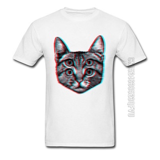 Psychedelic เสื้อยืด ผ้าฝ้ายโพลีเอสเตอร์ พิมพ์ลายแมว Neko Rahman 3D สีขาว สําหรับผู้ชายS-5XL