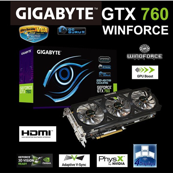 Graphics Card GIGABYTE GEFORCE GTX 760 OC 2GB WINFORCE มือสอง พร้อมส่ง แพ็คดีมาก!!!
