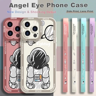 สําหรับ OPPO F19 F19S F17 F15 F11 F9 F7 Pro แองเจิลอายเคสโทรศัพท์ด้านข้างและกรอบเลนส์รูปแบบการ์ตูนน่ารัก(ร่างนักบินอวกาศNASA)ซิลิโคนเหลวปลอกนุ่มเต็มกล้องป้องกันกันกระแทกฝาครอบโทรศัพท์