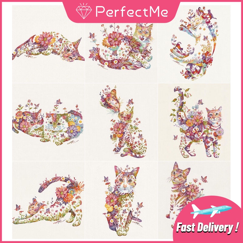 【Pm】ชุดเย็บปักถักร้อยจิตรกรรมเพชรตกแต่งบ้านรูปแมว 5D ขนาด 30x30 ซม 动物 5242