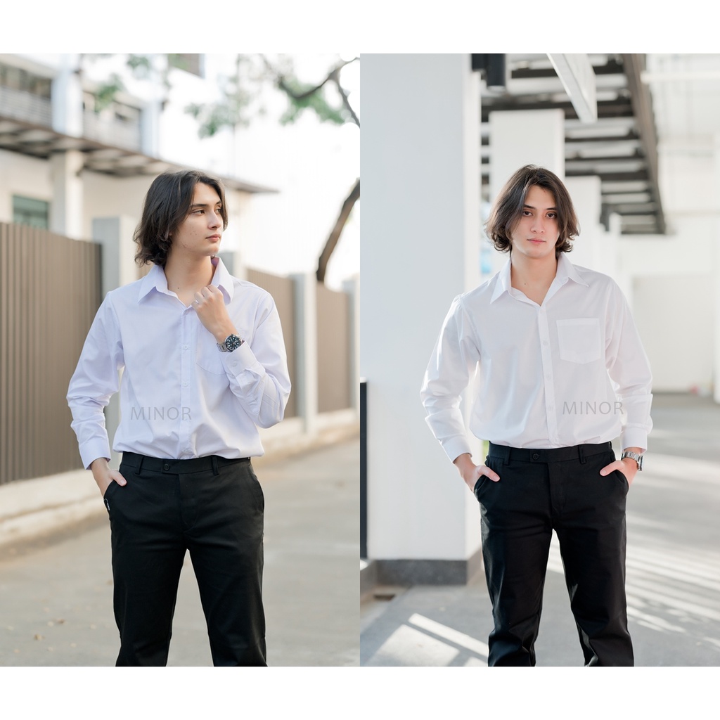 เสื้อนักศึกษาชายแขนยาว  เสื้อนิสิตชาย  เสื้อแขนยาวผู้ชายสีขาว รอบอก36-56 (มีสีขาวธรรมดา /ขาวสว่าง)