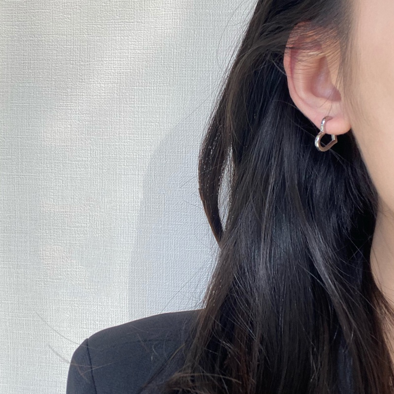 Roselife ต่างหูห่วง ชุบเงิน S925 รูปหัวใจ ป้องกันอาการแพ้ สไตล์เกาหลี เครื่องประดับแฟชั่น สําหรับผู้หญิง 1 คู่
