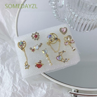 SOMEDAYZL 9pcs/set Korean Dangle Earrings Trendy Crystal Women Stud Earrings Set Heart Hollow For Girls Tassel Sweet Vintage Ziron Ear Jewelry/Multicolor