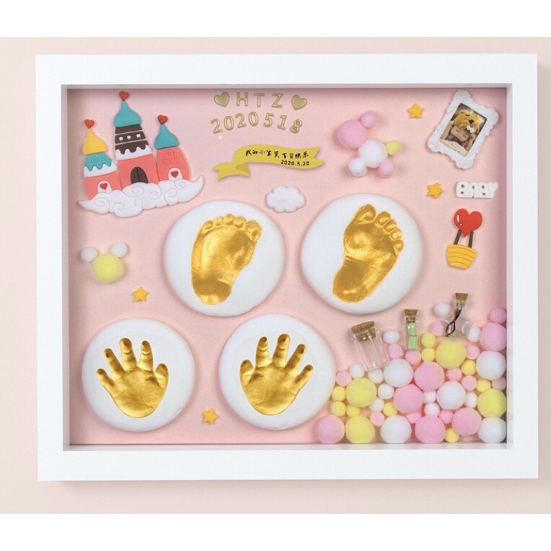 <พร้อมส่ง>ชุดปั๊มมือเท้าเด็กของขวัญกรอบรูปประดิษฐ์ ที่ระลึกปั้มเท้าเด็กแรกเกิด ของฝาก ทารก Family Baby Footprint. 