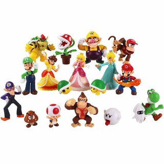 โมเดลฟิกเกอร์ Super Mario Bros Yoshi Peach Princess Luigi Shy Guy Odyssey Donkey Kong PVC ของเล่นสําหรับเด็ก 18 ชิ้น ต่อชุด