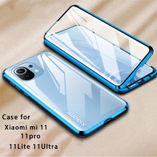 360 หน้าหลังกระจกเทมเปอร์ใสเคสโทรศัพท์สำหรับ เคส Xiaomi mi 11 pro Lite Ultra 11pro 11Lite 11Ultra MI11 MI11pro MI11Ultra MI11Lite 5g กันชนโลหะ เคสแข็งเคสมือถือกันกระแทกฝาหลัง