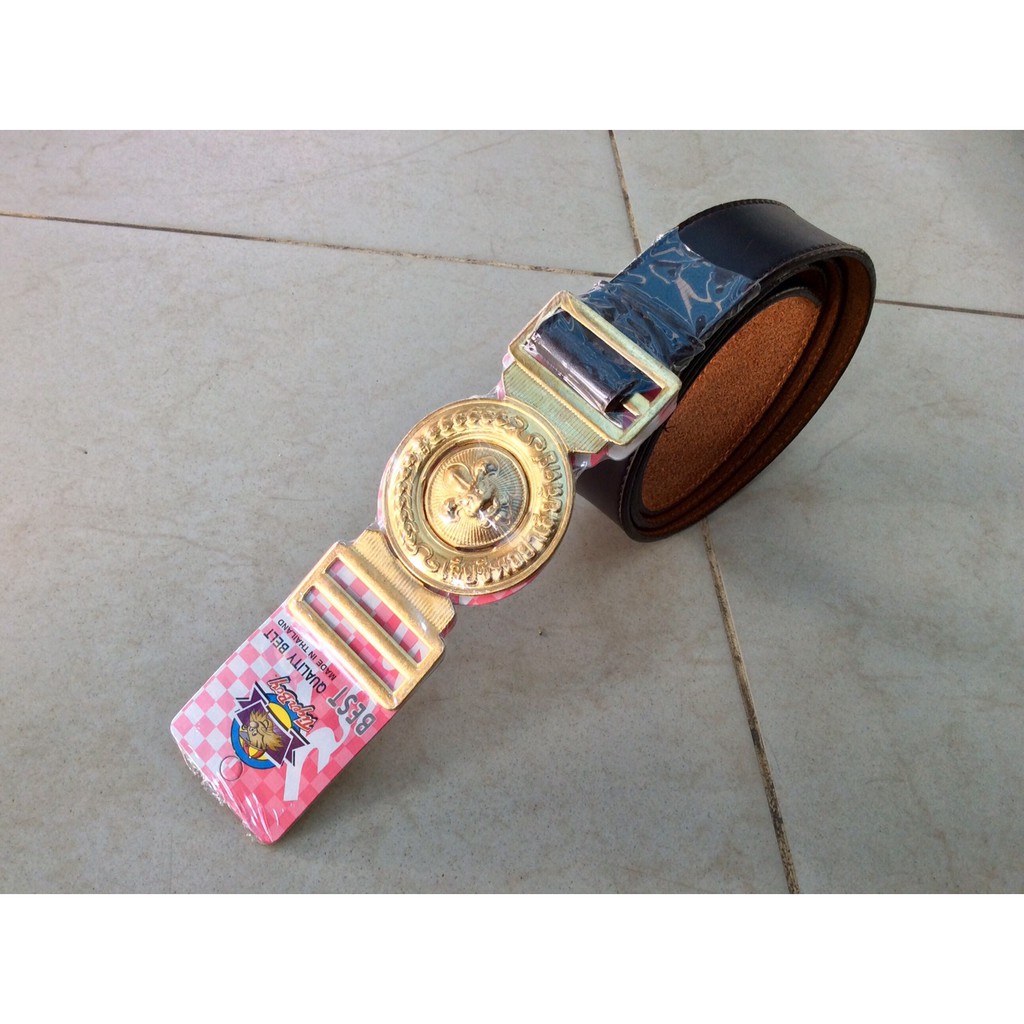 (หนังชามัวร์แท้)เข็มขัดลูกเสือครู เข็มขัดหนังลูกเสือครู เข็มขัดหนังลูกเสือครูหลังเหลือง