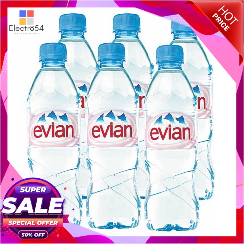 เอเวียง น้ำแร่ธรรมชาติ 500 มล. แพ็ค 6 ขวดน้ำดื่มEvian Mineral Water 500 ml x 6 Bottles