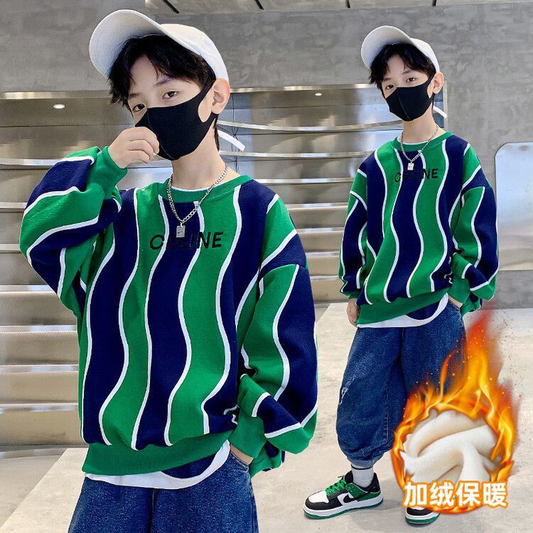 120-170 ซม.เด็กขนแกะ-ขนแกะแขนยาวเสื้อยืดแฟชั่นรอบคอเสื้อกันหนาวฤดูใบไม้ร่วงฤดูหนาวชายหนาหลวมด้านนอกเรา