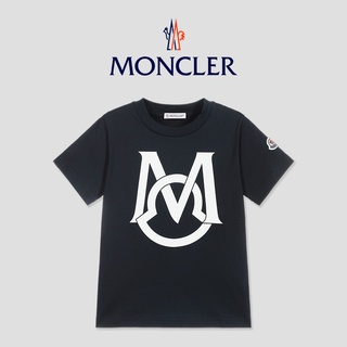 Moncler เด็ก ใหม่ คลาสสิก โลโก้ด้านข้าง ขนาดใหญ่ พิมพ์โลโก้ คอกลม แขนสั้น เสื้อยืด