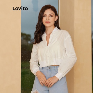 Lovito เสื้อแจ็กเก็ตเบสบอล ลําลอง มีซิป L24ED040 (สีขาว)