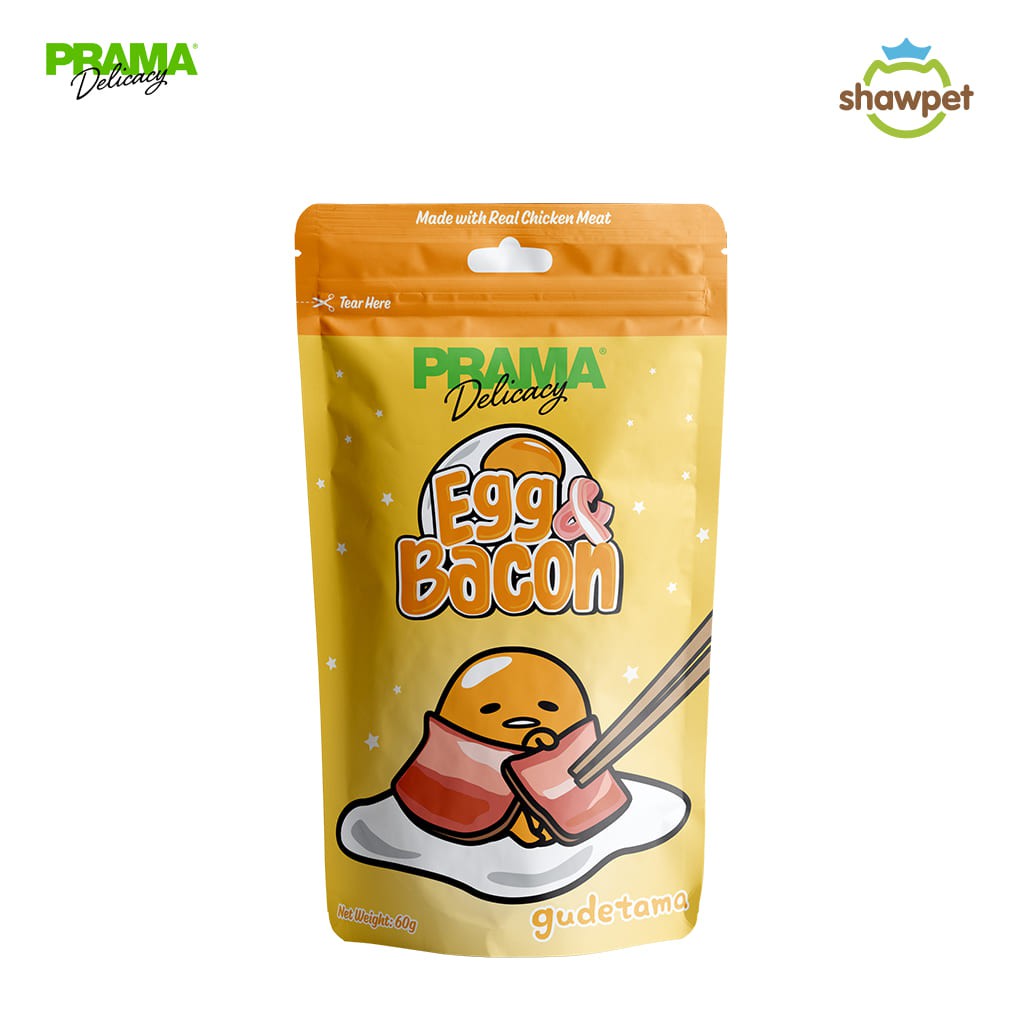 PRAMA Delicacy พราม่า เดลิคาซี่ รสไข่และเบคอน ขนมสุนัข ขนาด 60 กรัม