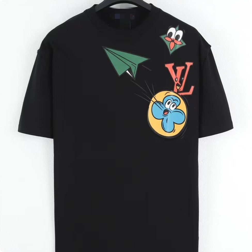 Lv (Label) เสื้อยืดคอกลม แขนสั้น สไตล์ยุโรป สําหรับผู้หญิง