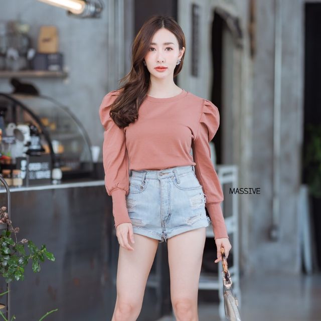 MASSIVE​🎀 9891​เสื้อยืดแขนยาว แขนตุ๊กตา​ผ้าคอตตอน