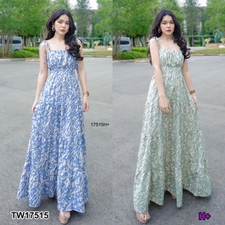 แม็กซี่เดรสสายเดี่ยวผูกไล่พิมลายTT17515 Printed one-shoulder strapless maxi dress