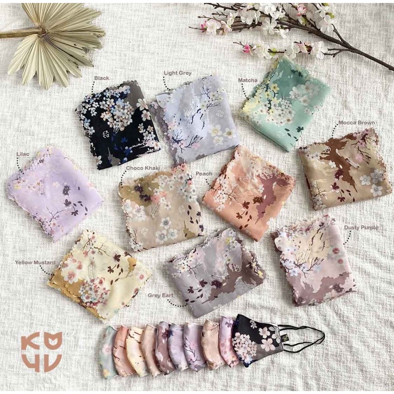 Koyu Hijab Square Viney Japan Sakura Motif Scraft Premium Mask Set