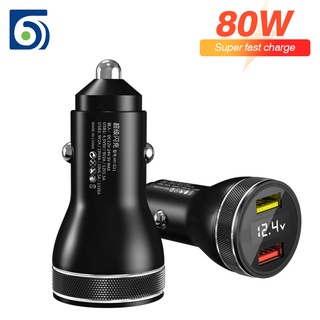 Byscoon USB Car Charger 5A Dual-port USB PD QC3.0 Fast Charging 80W VOOC Super Flash Charge Digital Display For OPPO Fin