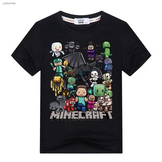 เสื้อยืดแขนสั้น ผ้าฝ้าย ลาย minecraft สำหรับเด็ก