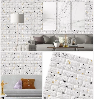 🌟DIY🌟 77 X 70CM วอลเปเปอร์ติดผนัง มีกาวในตัวติดผนัง 3D wallpaper ลายดาว ลายการ์ตูน wallpaper