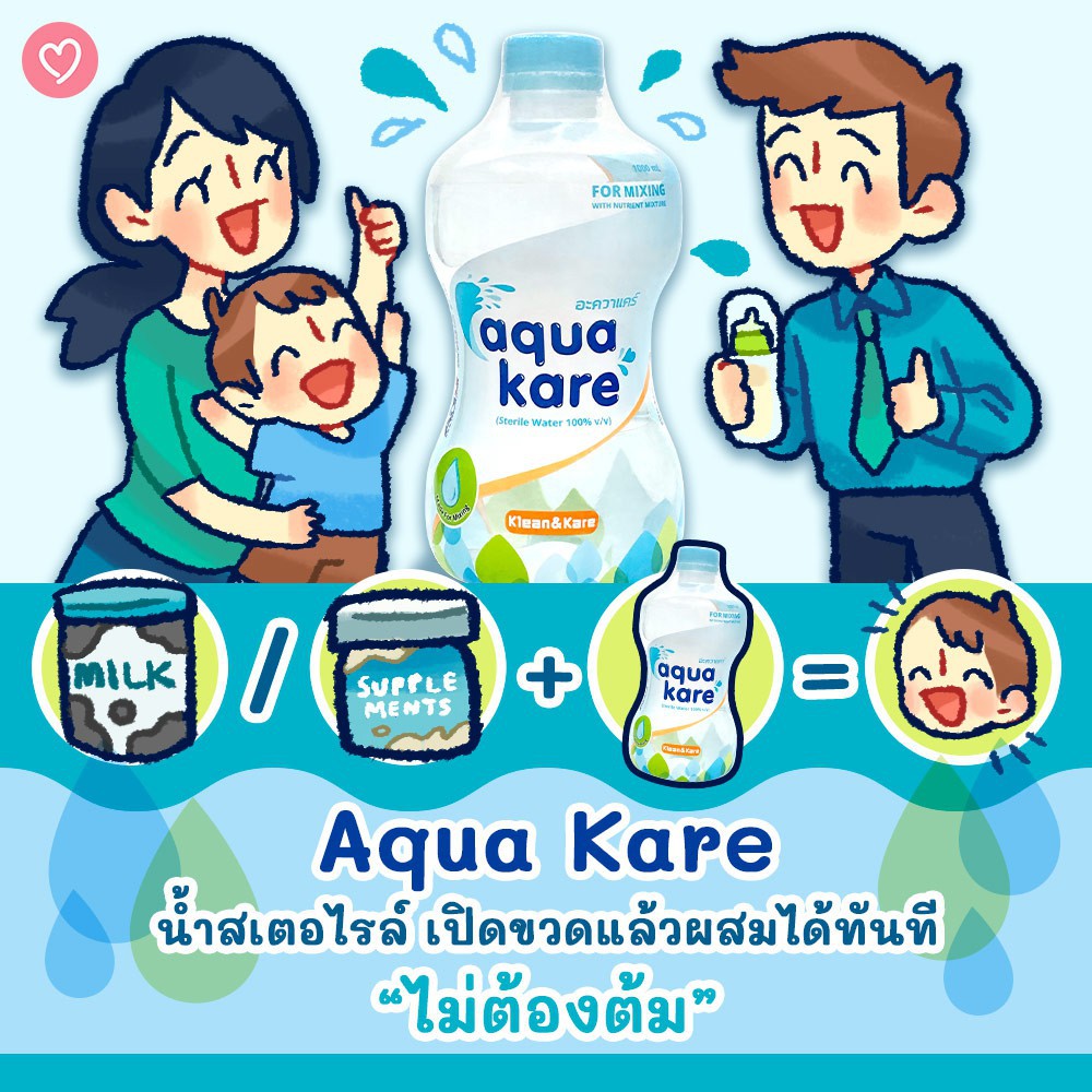 💧 Aqua kare 500 / 1000 ml น้ำSterile 100 % ปราศจากเชื้อ สะอาด ไม่ต้องต้ม ใช้สำหรับผสม/ละลาย อาหารเสริม อาหารทางการแพทย์