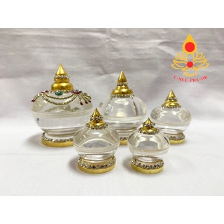 ผอบอะคริลิค ผอบบรรจุพระธาตุ ผอบปิดทองคำเปลวแท้ ประดับคริสตัล