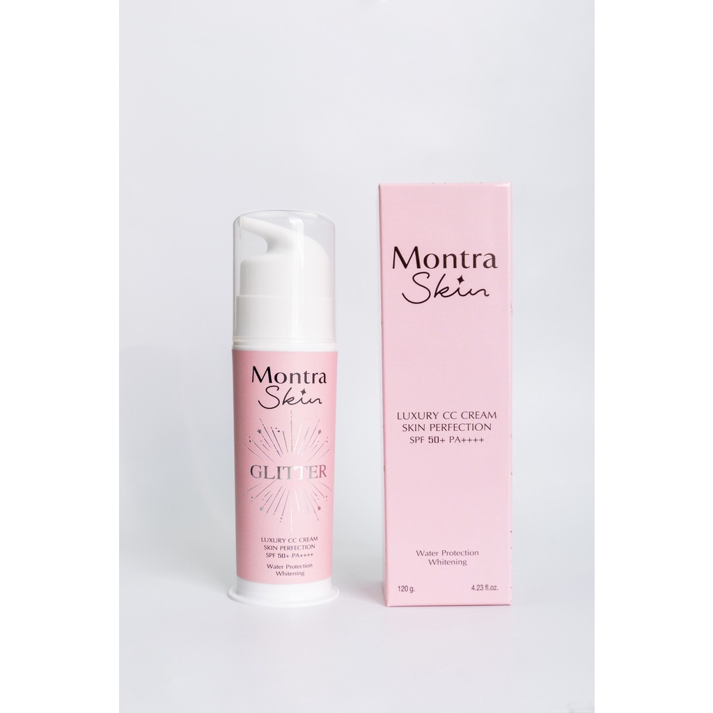 Montra Skin Glitter SPF 50 PA+++ ครีมลงผิวผ่อง รุ่นมีกริตเตอร์ กันน้ำ กันแดด ไม่ติดชุด ไม่ติดขน ไม่ติดเบาะรถ