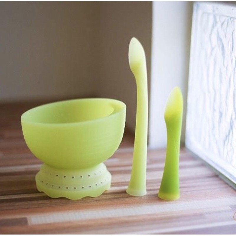พร้อมส่ง！！ Olababy เซตถ้วยนึ่งซิลิโคนพร้อมช้อนป้อนและช้อนหัดทานซิลิโคน