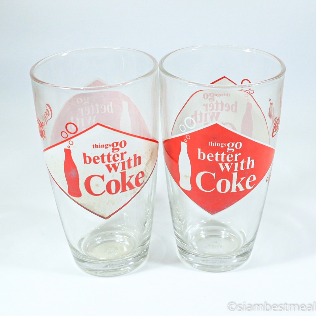 แก้วโค้กครบรอบ 125 ปี ครบเซ็ท 2ใบ ยี่ห้อ โคคา-โคล่า (Coca-Cola)  วินเทจแก้วน้ำดื่มเครื่องดื่ม แก้วชนิดใสของวินเทจ