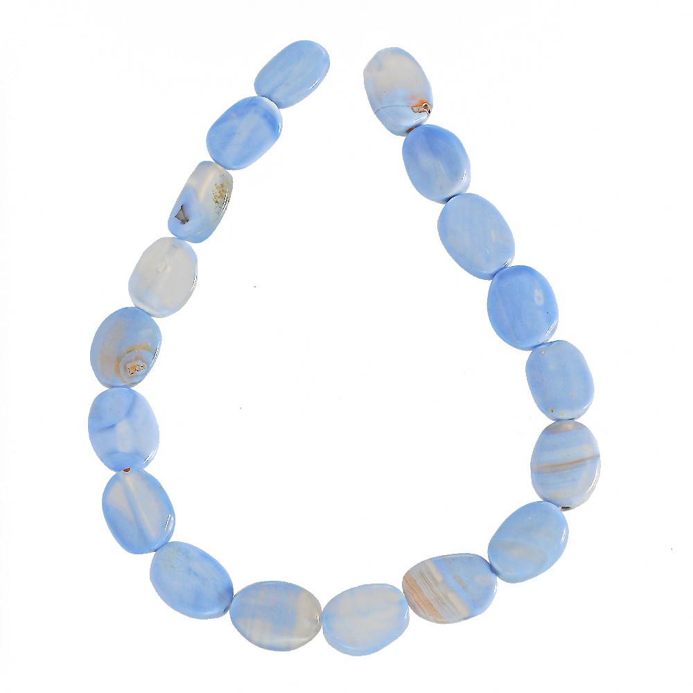 ลูกปัดหินแท้เม็ดไข่แบน หินโมรา (Agate) 15x20 mm - (LZ-0228 สีฟ้า) หมด