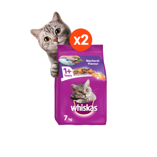 WHISKAS วิสกัส อาหารแมว ชนิดแห้ง แบบเม็ด – อาหารแมว สูตรแมวโต (แพ็ก 2), 3 กก. ฟรี ขนมแมวเทมเทชันส์ คละรสชาติ, 75 ก.