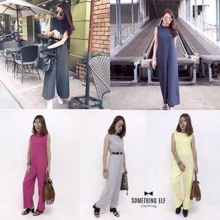 Jumpsuit จั๊มสูทแขนกุดขายาว ซิปหลัง ผ้าเนื้อละเอียด ทรงปล่อยๆ ใส่สบายค่ะ