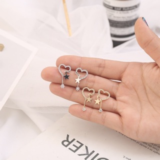 (เจาะ / หนีบ) หัวใจห้อยดาว สีเงิน/ทอง s925