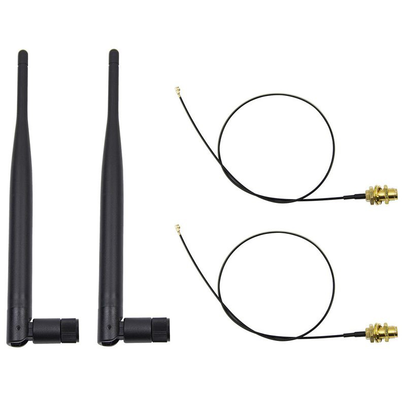 2 x 6dBi 2.4GHz 5GHz Dual Band WiFi RP-SMA Antenna + 2 x 35cm U.fl / IPEX Cable COD