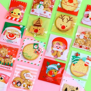 (ชุด F) ถุงฝากาว 10x10+3 cm MERRY CHRISTMAS แพ็คละ 95-100ใบ