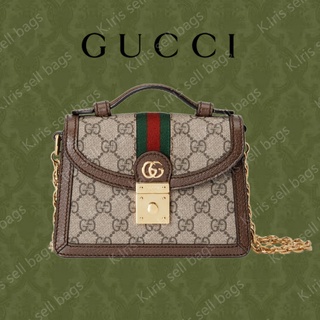 Gucci/ GG/ Ophidia GG กระเป๋าสะพายข้าง ผ้าใบสีเบจและไม้มะเกลือ/ กระเป๋าสะพายข้าง