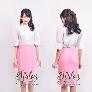 White pure set with white top &amp; pink lady skirt