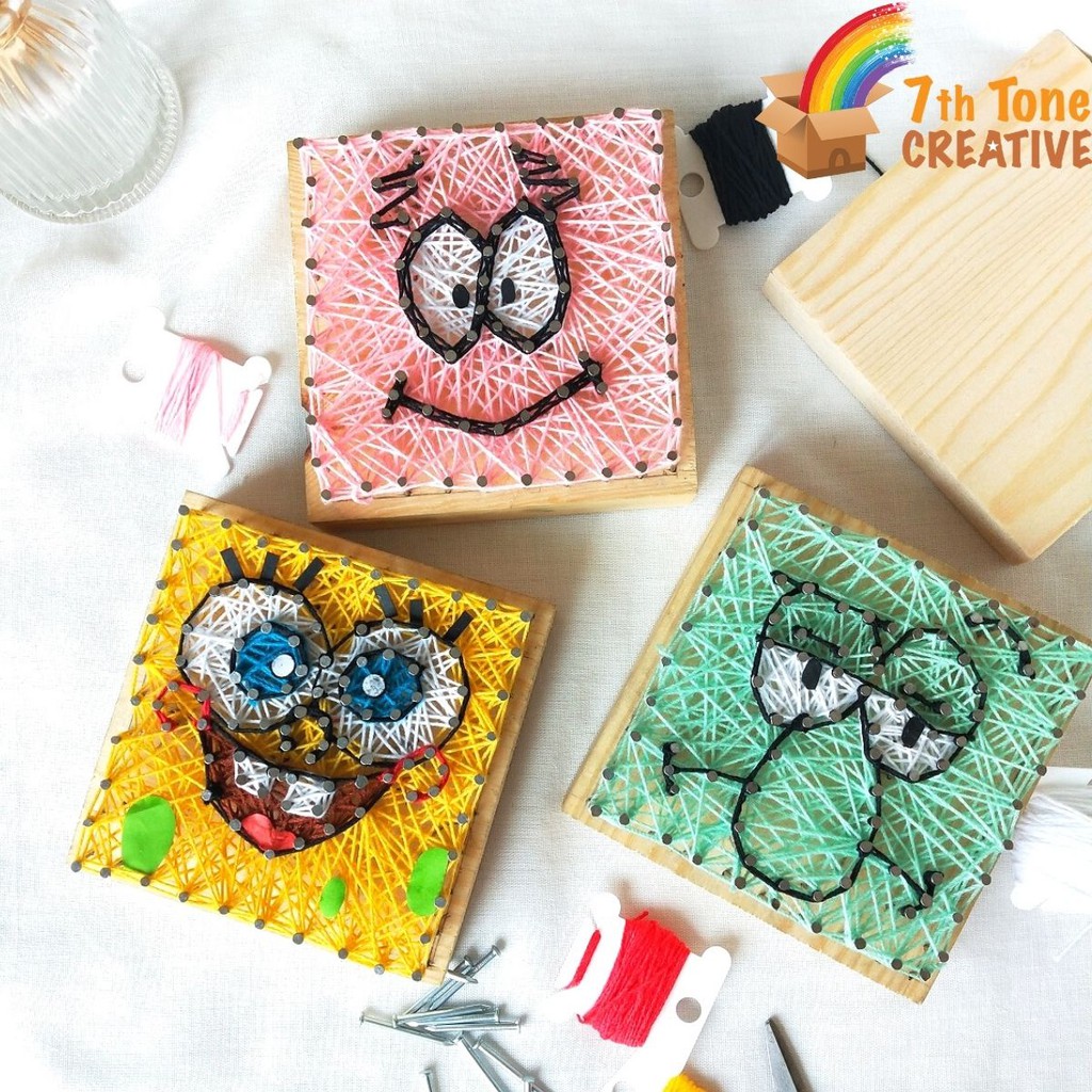 Spongebob, Patrick,Squidward 10*10 ซม. String Art Kits สําหรับ Art Craft, Handmade, DIY Art Craft ศิ