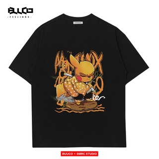 [100% Cotton] เสื้อยืดแขนสั้นลําลอง คอกลม ผ้าฝ้าย พิมพ์ลาย Pikachu Ghost Killing Blade สไตล์ฮาราจูกุ สําหรับผู้ชาย