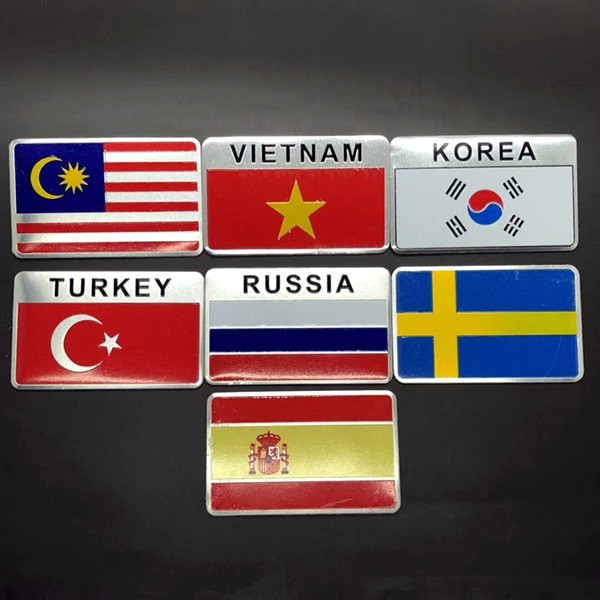 สติ๊กเกอร์สัญลักษณ์ JAPANESE FLAG KOREA RUSSIA SPAIN VIETNAM TURKEY SWEDEN MALAYSIA อลูมิเนียม