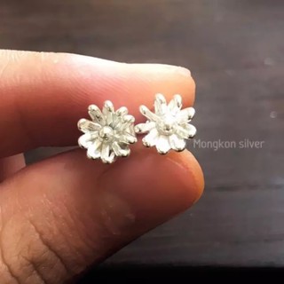 ตุ้มหูดอกเดซี่เงินแท้ daisy earrings handmade in silver 99.9% , Retro style Chiang Mai