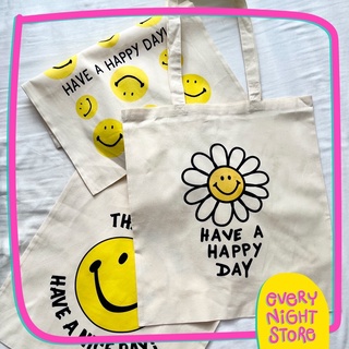 พร้อมส่ง 🙂 SMILEY TOTE BAG กระเป๋าผ้าหน้ายิ้ม 38x42 ซม.