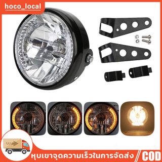 สีเหลืองอำพัน LED รอบ 7 ไฟหน้ารถจักรยานยนต์ที่มีเลี้ยวสำหรับฮาร์เลย์ C Hopper Cafe Racer ลอยมีขายึด อุปกรณ์เสริมรถจักรยา