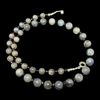 (ใส่โค้ดINCSM4Fเพิ่ม 20) สร้อยคอ หินลาบราโดไรท์ เม็ดทรงกลม Labradorite Round Beads Necklace Handmade Gemstone Jewelry